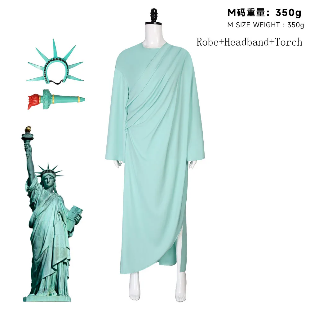 

Freiheitsstatue Cosplay Costume Adult Lady Liberty Costumes Green Hairband Torch Halloween Carnival Party Suits