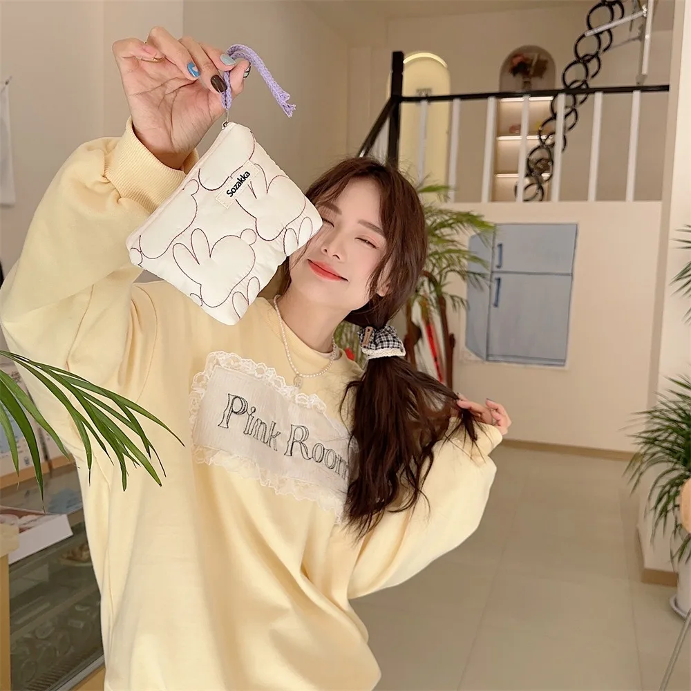 Fashion Flower Pattern Coin Purses Small Cotton Storage Bag Portable Zipper Pouch Earphone