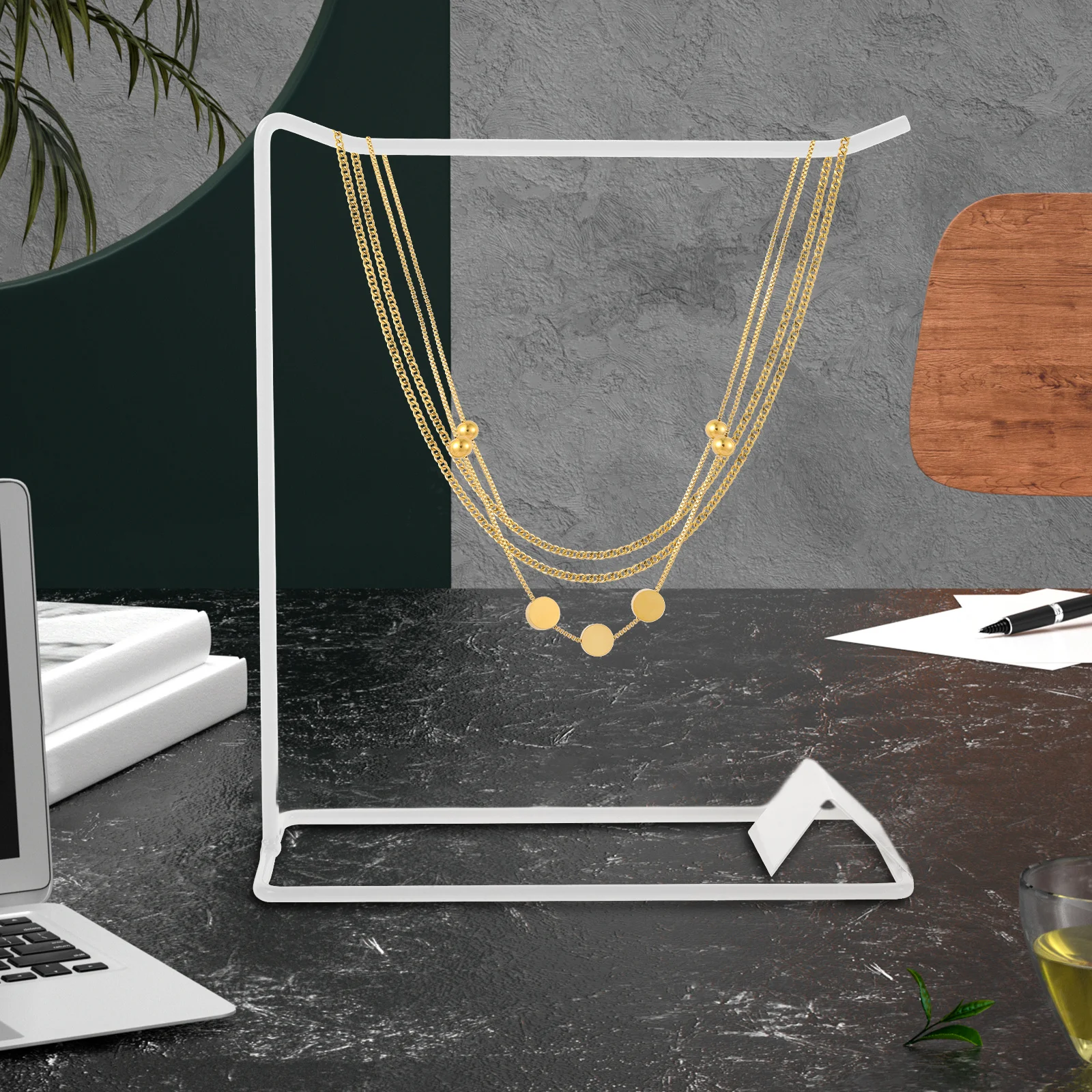 

Metal Jewelry Display Stand White Modern Minimalist Holder For Necklaces Earrings Trinkets Keychains Countertop Organizer Rack