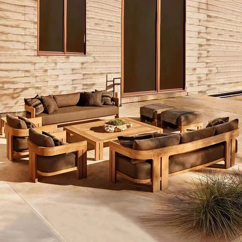 Outdoor Teak Contemporary High-end Luxury Villa Courtyard Garden Wooden Sofa Set Furniture Hotel One-stop Supply Service