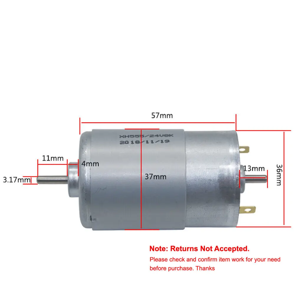 Micro RS-555 Electric Motor 12V~24V 8000RPM Low Speed Double Dual Shaft