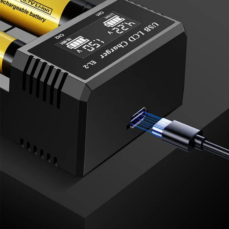 شاحن بطارية USB ذكي LCD بفتحتين لبطاريات ليثيوم 18650 3.7 فولت قابلة لإعادة الشحن وبطاريات Ni-MH AA/AAA 1.2 فولت - كشف وشحن تلقائي