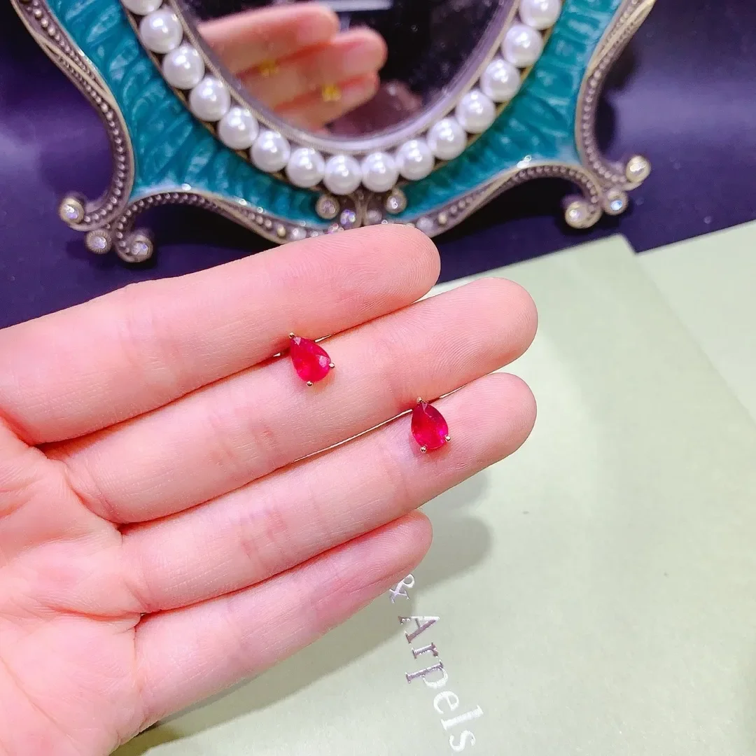 Natural Ruby Ear Studs S925 Sterling Silver Chic Elegant Jewelry Design Ideal Festive Gift To Enhance Romantic Luxurious