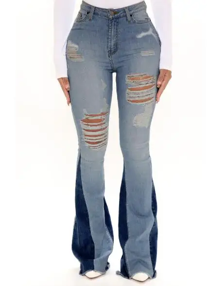 

Women's Jeans Fashion 2025 Hot Selling Fashion Casual Ripped Hole Washed Trumpet Jeans Street Retro Hip-Hop Jeans