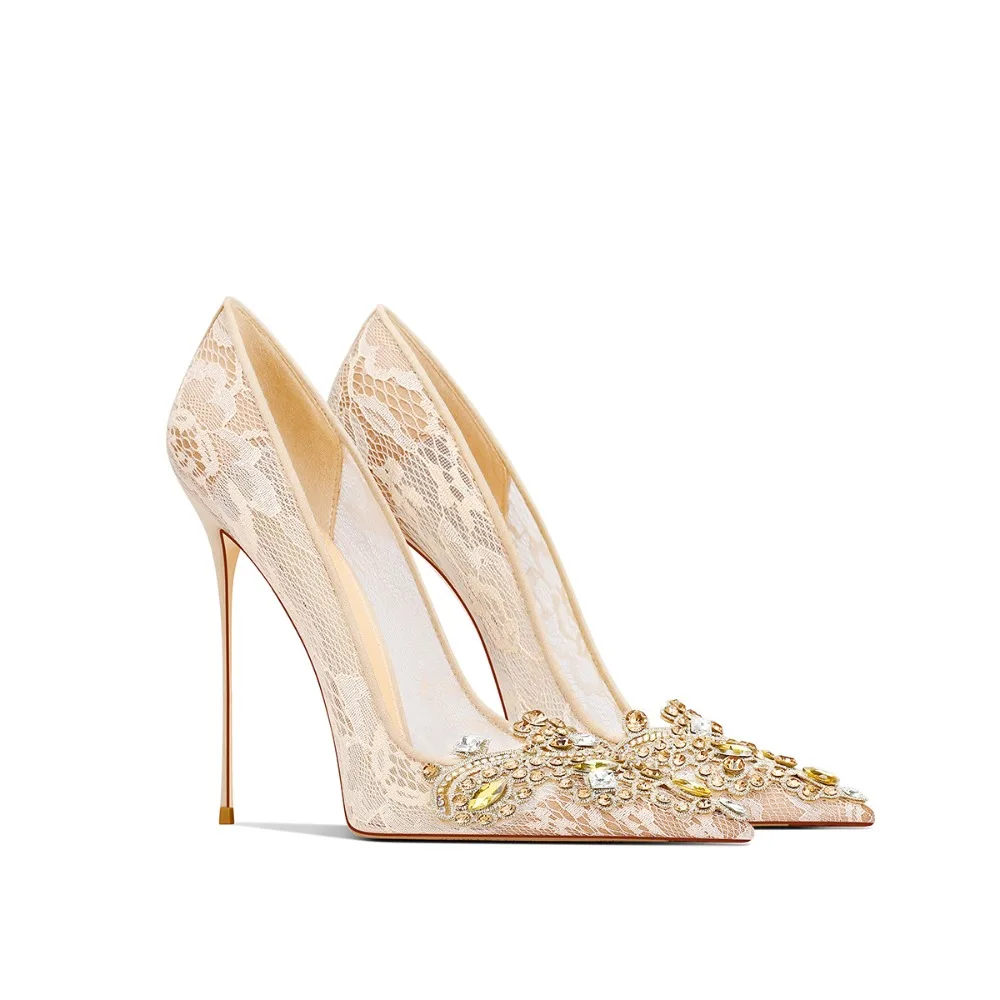 

Apricot Lace High Heels Pointed Toe Stiletto for Qipao Women Shoes 2025 Autumn
