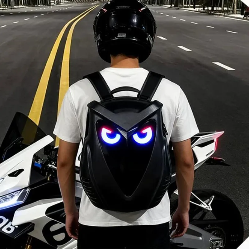 

Motorcycle LED Screen Owl Cycling Backpack Programmable DIY Riding Bag APP Control Motorcycle Helmet Bag Hard Shell Black Bag