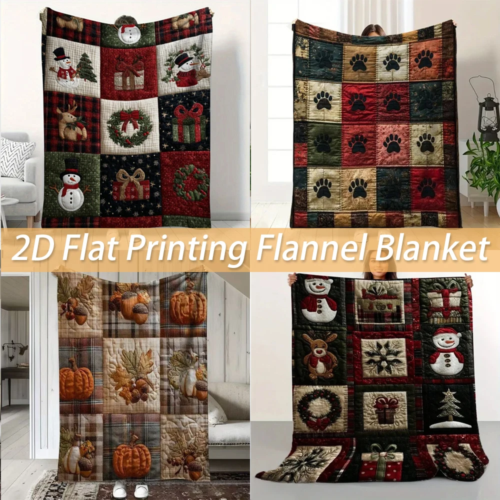 

2026 NEW Throw Christmas Flannel Blanket Snowman Reindeer Xmas Holiday Throw Soft Light Holiday Decor Blanket Throws Pefect Gift