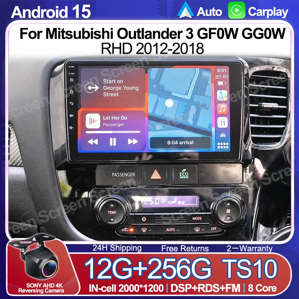 Android 15 Car Radio For Mitsubishi Outlander 3 GF0W GG0W RHD 2012-2018 Navi Head Unit Multimedia Player Stereo Camera DSP WiFi