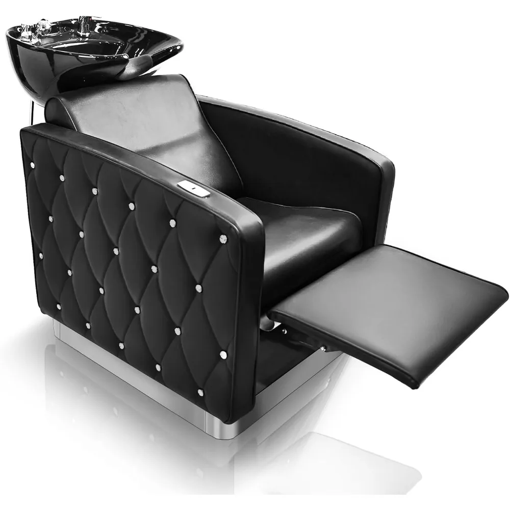 

Shampoo Bowls for Salon Electric Shampoo Chair with Reclining Legrest & Tilting Porcelain Shampoo Sink, Hair Washing Station Ba