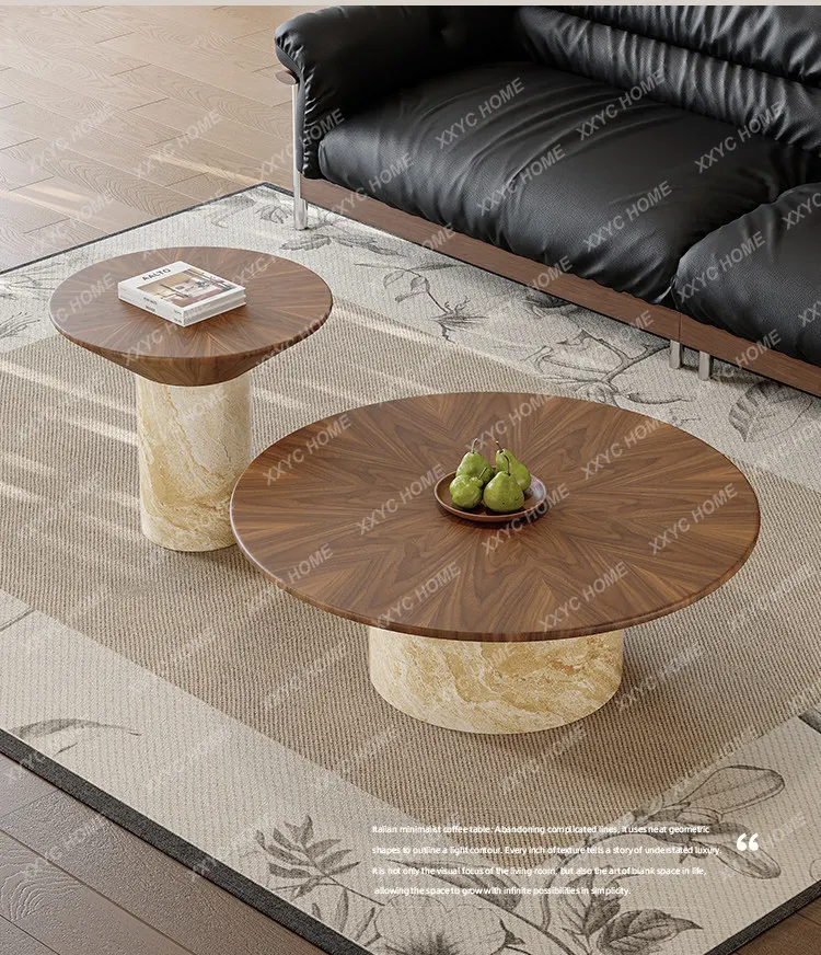 Vintage-style large and small round coffee tables, wabi-sabi style for living rooms, retro high-end feel, creative design