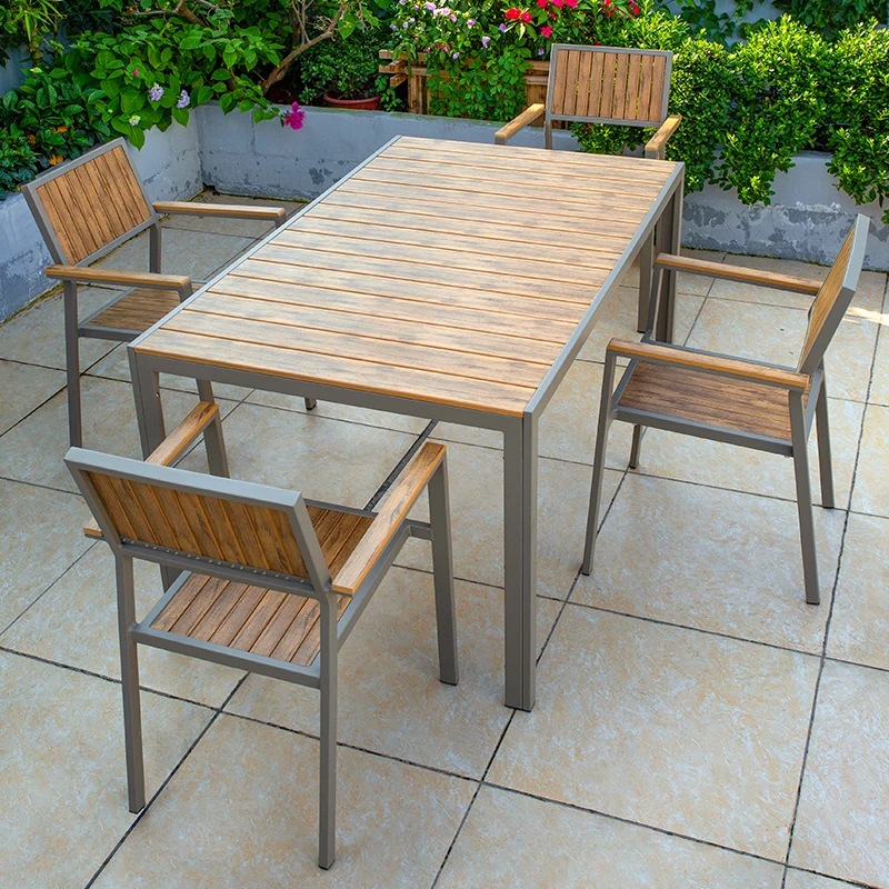 

Popular Outdoor Garden Wood Furniture Plastic Wood Outdoor Dinning Table And Chair Set