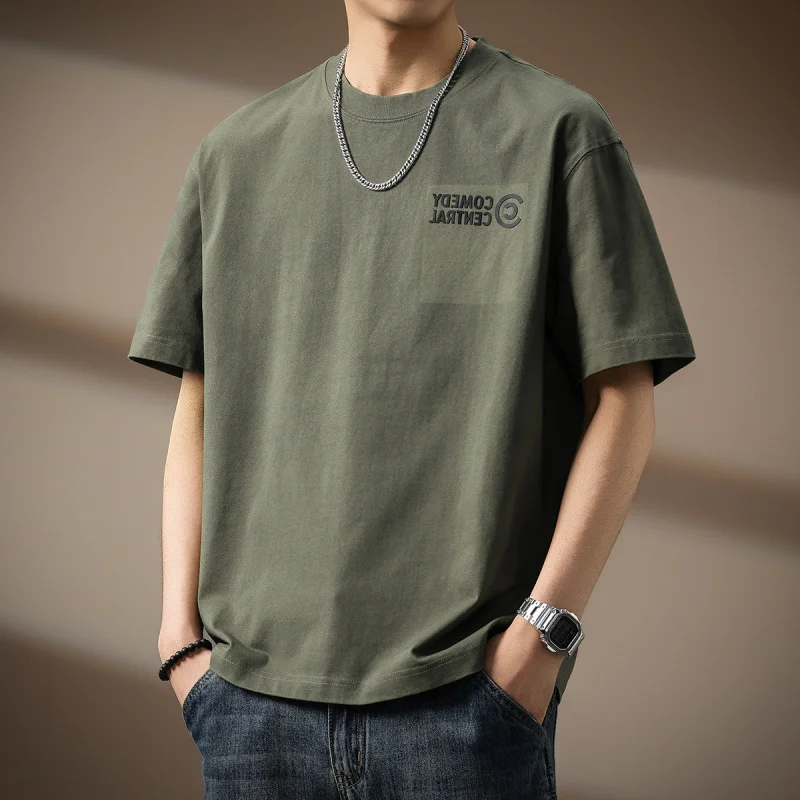 เสื้อยืดแขนสั้นพิมพ์ลายอินเทรนด์สําหรับผู้ชายฤดูร้อน 2025 ใหม่หลวมยืดหยุ่นระบายอากาศเสื้อผ้าผู้ชายระดับไฮเอนด์