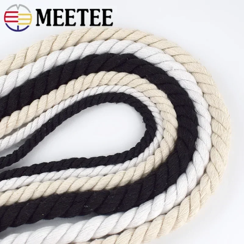 5/6/7/8/10/12/15/20mm 3 Shares Twisted Cotton Rope Bag Strap Decoration Macrame Cord Home Textile Braided Ropes Sewing Accessory