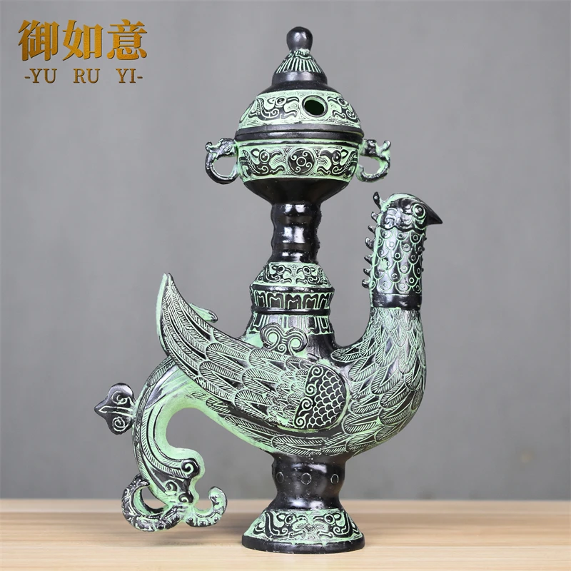 Bronze ware decoration, peacock smoking stove, phoenix lamp, home decoration, handicraft office bird smoking incense burner