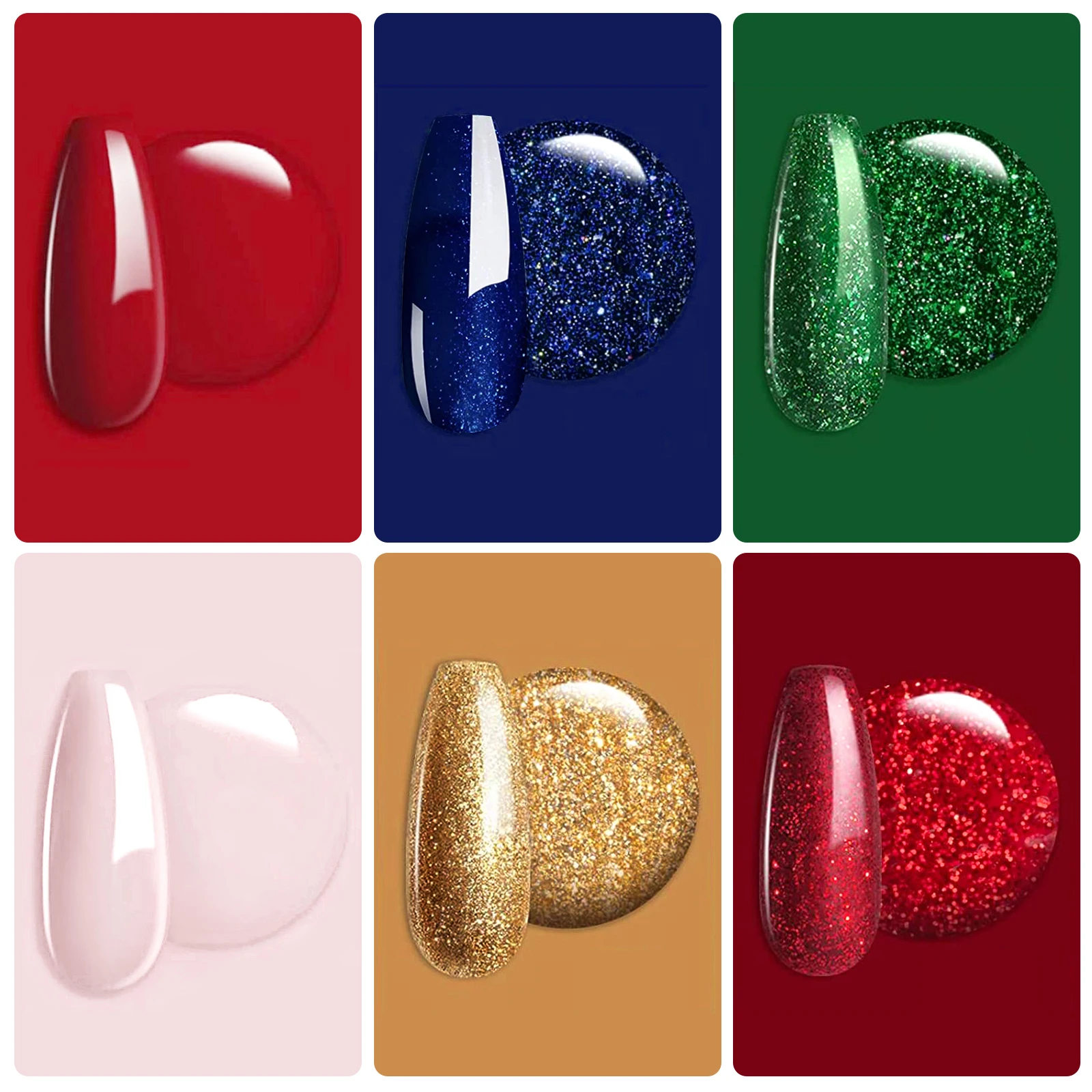 6 Colors Dip Powder Set Christmas Red Blue Green Golden Silver Glitter Dipping Powder Nail Art Salon DIY Salon No Need Lamp Cure