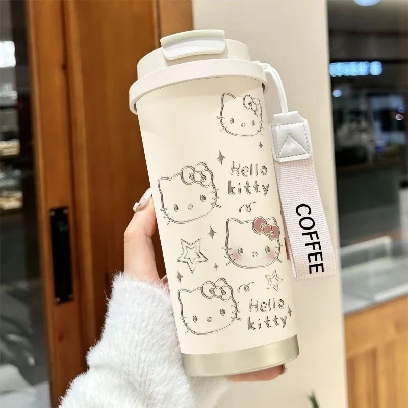 520ML Sanrio Hello Kitty Vacuum Cup Cartoon Anime Cute Large capacity STRAW CUP Students Portable Coffee Water Cup Holiday Gifts