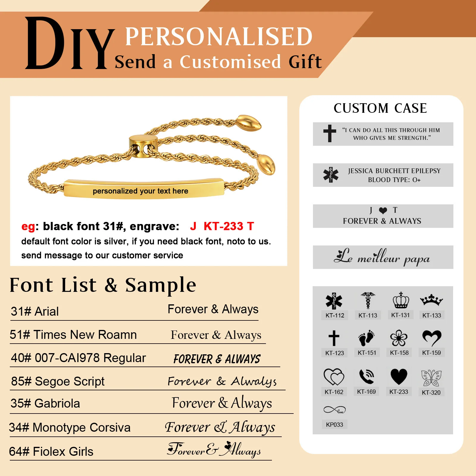 Personaized ID Bracelet Nameplated Customized for Women Gift Adjustable Rope Chain Stainless Steel,Free Engraved Link Jewelry