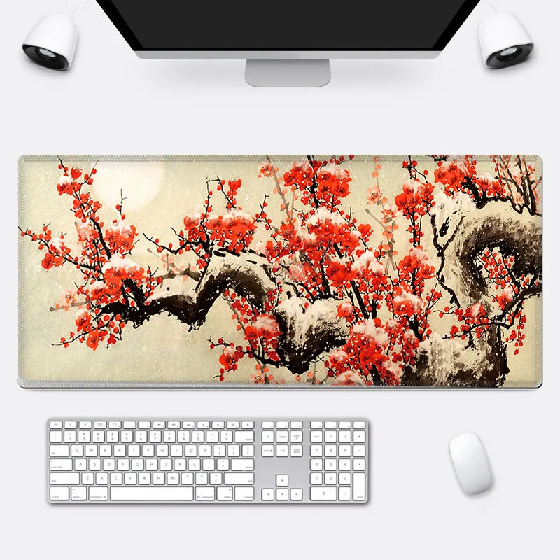 Chinese style watercolor painting lengthened mouse pad plum blossom anti-slip rubber sole retro style mouse pad