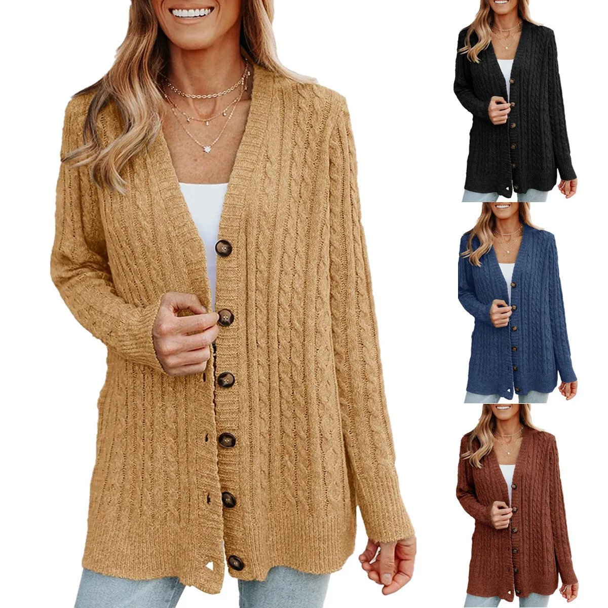 2024 Autumn/Winter New Mid Length Knitted Cardigan Sweater Women's Long Sleeve