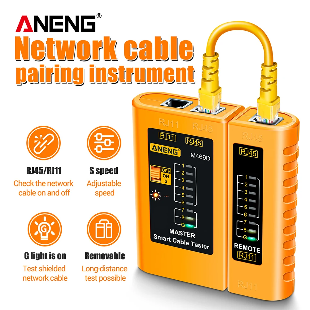 ANENG Tester per cavi lan Tester per cavi di rete RJ11 RJ45 RJ12 CAT5 UTP Tester per cavi LAN Strumento di rete Riparazione di rete M469D