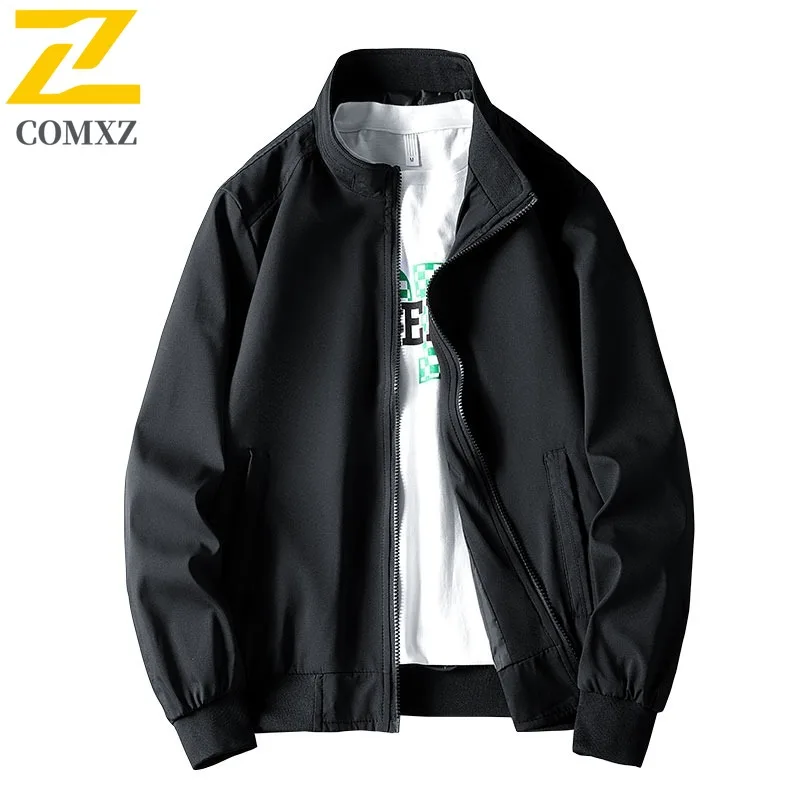 COMXZ 2025 Spring Autumn Men Casual Baseball Jacket Plus Size Solid Color Lightweight Trendy Coat Youth Slim Fit Outwear