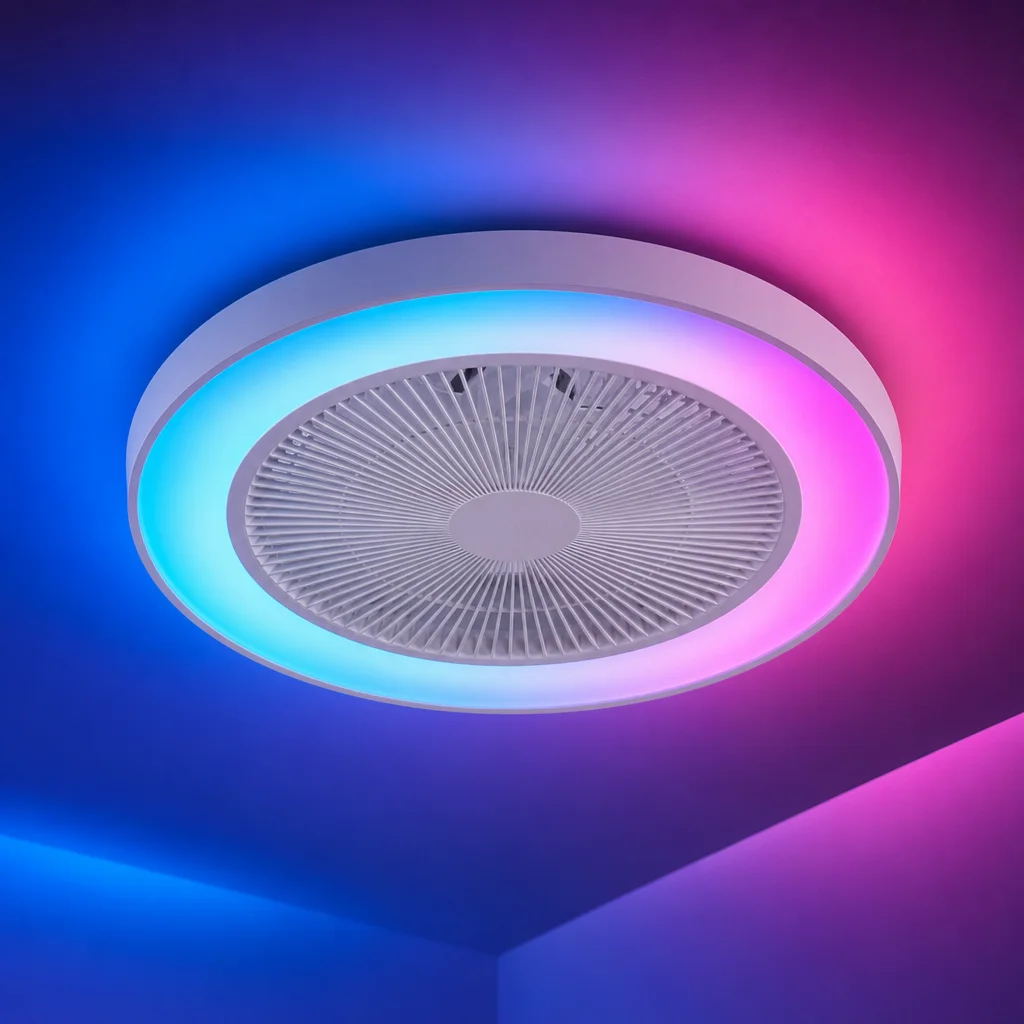Modern Low Profile Ceiling Fan with RGB LED Dimmable Light for Bedroom - Energy Efficient Indoor Ceiling Fan