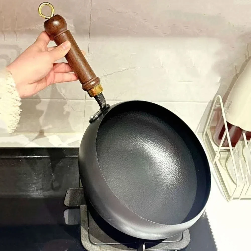 

Сковорода-вок с антипригарным покрытием, деревянной ручкой, 24 см, для китайской кухни, с плоским дном, для жарки, для ресторана