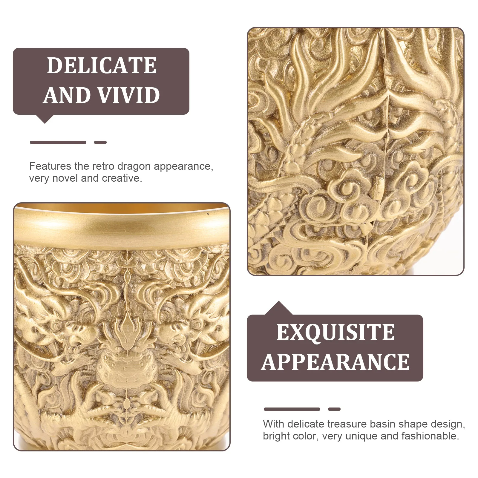 

Brass Dragon Pattern Bowl Ornament Small Treasure Basin Fortune Decor Home Office Retro Statue Wealth Adornment