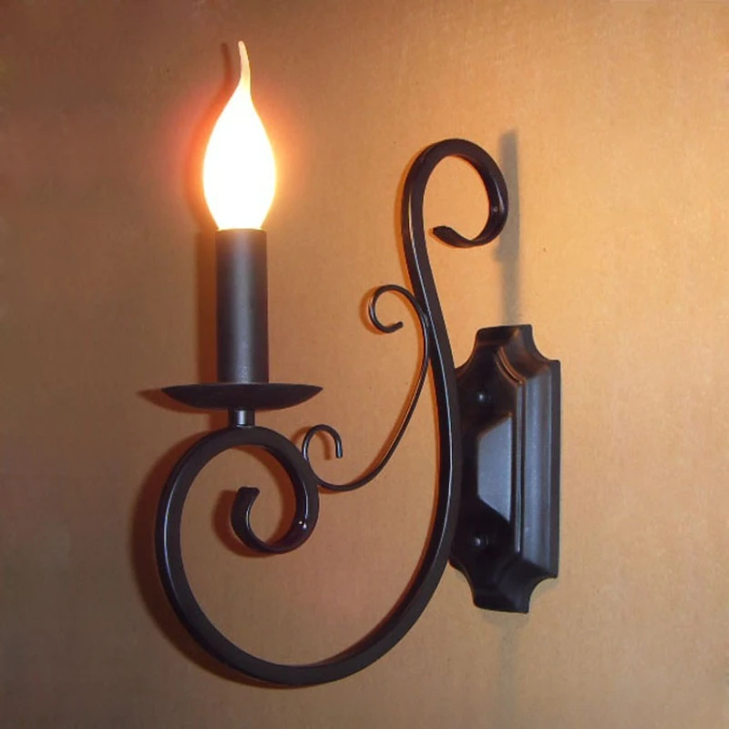 

Candle Wall Lamp Retro Wrought Iron Living Room Background Wall Lights Bedroom Bedside Lighting Fixture