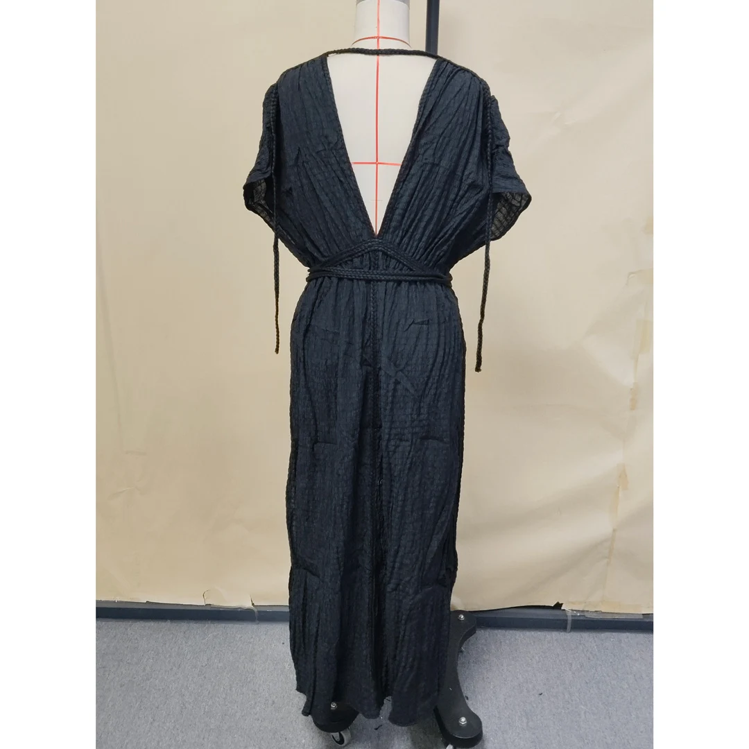 Tief ausgeschnittenes, kurzärmeliges, hochgeschlitztes, gehäkeltes Strick-Tunika-Strandkleid, Strandmode, Damen-Strand-Cover-up, V5646 – Detail 11