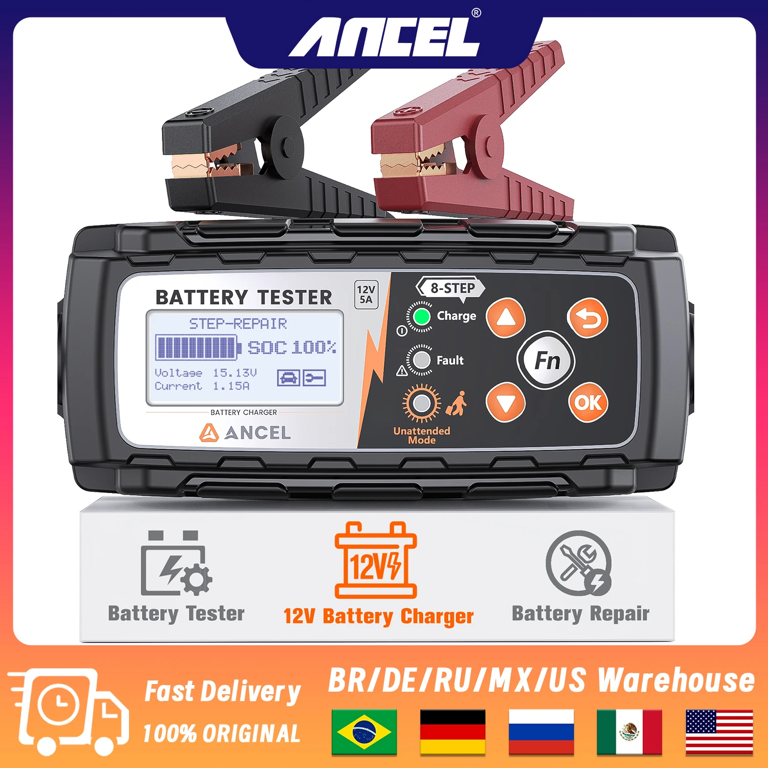 

ANCEL BT521 12V Battery Tester Battery Changer Automative Maintenance Battery Analyzer Lead Acid Charging Circuit Load Tools