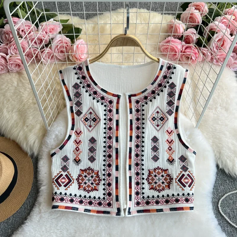2025 Nieuwe Vintage Boheemse Stijl Dames Zomer Zwaar Borduren Loose Fit Top Verstandig Luxe Gedifferentieerd Elegant Trendy Vest