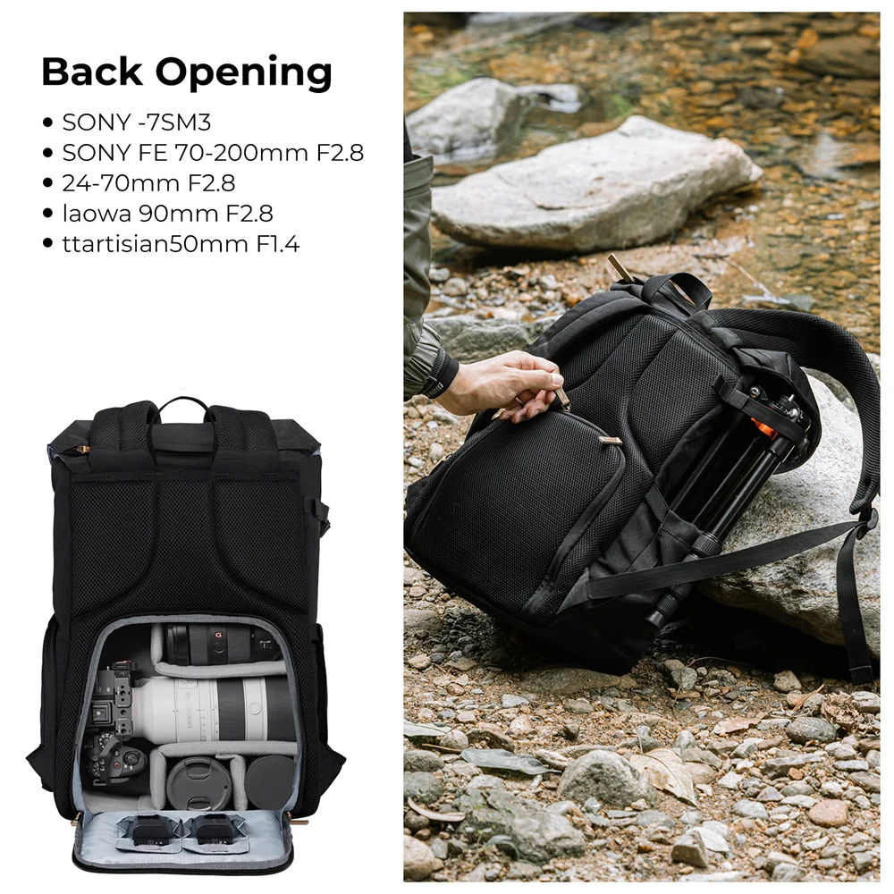 K&F Concept Photographers Travel Backpack Camera Bag with Laptop Compartment & Rain Cover for DSLR Cameras Black Pouch Accessory