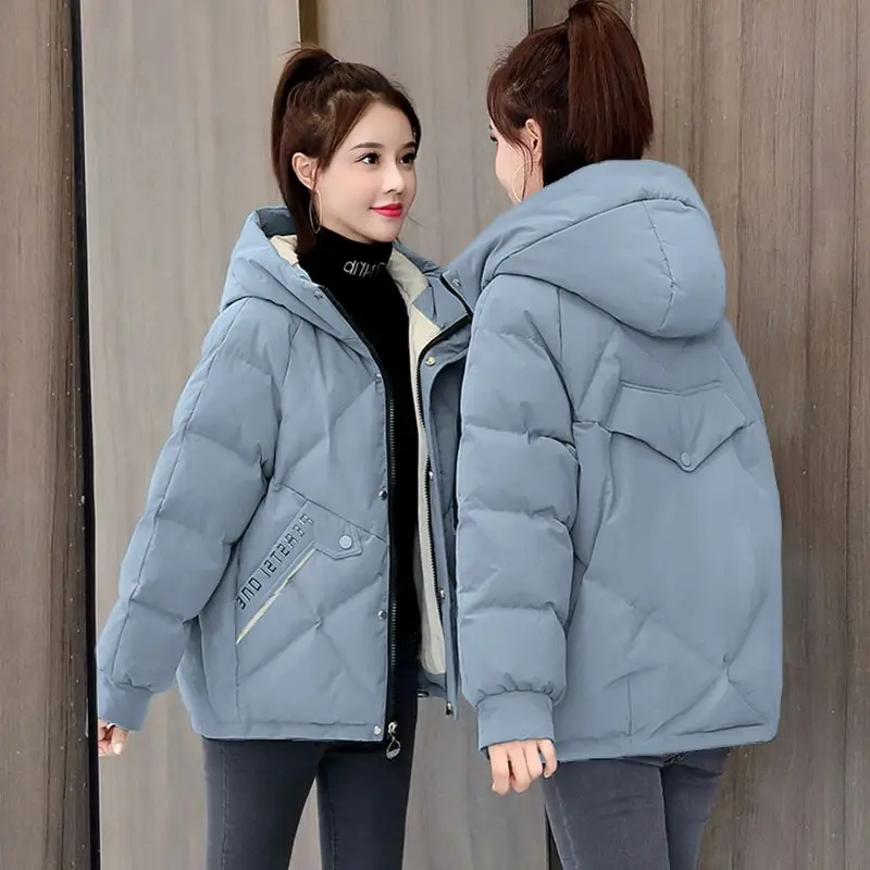 Abrigo de plumón de algodón para mujer, chaqueta con capucha, parka holgada de estilo medio, prendas de vestir rectas estampadas, novedad de