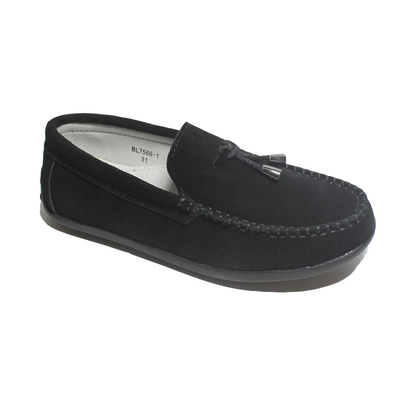 Fashion Flats For Children Casual Comfortable Suede Leather Slip On Tassel Shoes Boys Kids Moccasin Black Loafers Size 25-37