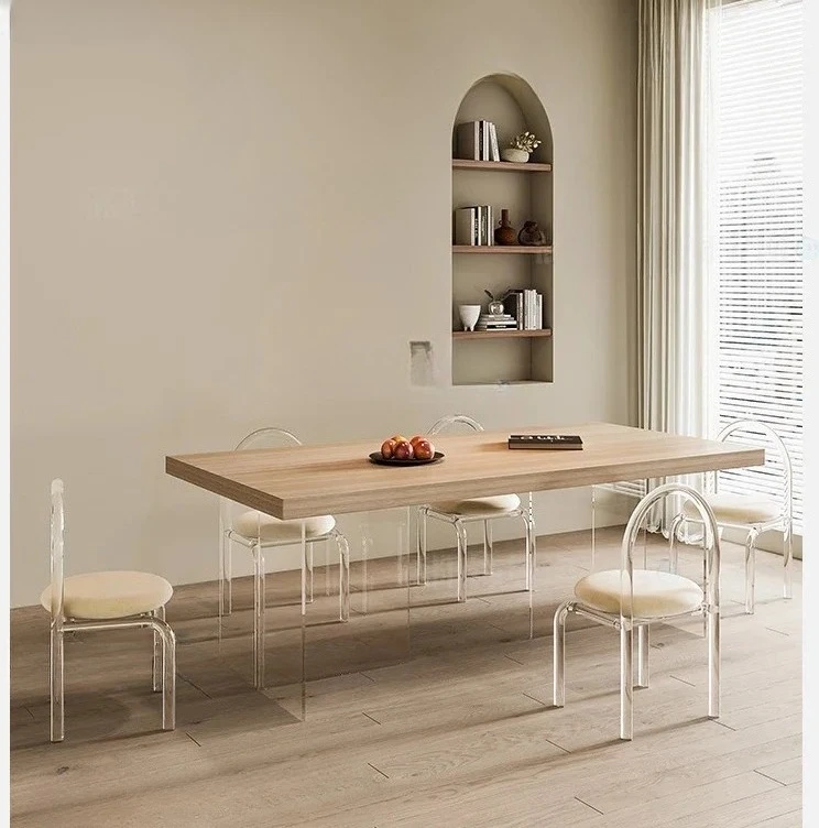 Скандинавская деревянная каменная тарелка, обеденный стол, бесшумный стиль, акриловая подвеска, бытовая маленькая квартира, прямоугольная из массива дерева