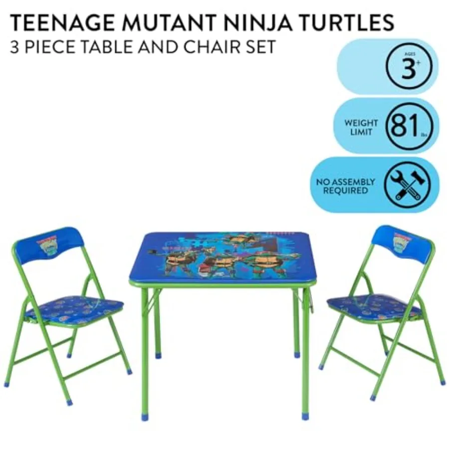 Idea Nuova Teenage Mutant Ninja Turtles 3-teiliges Aktivitäts-Set mit quadratischem Tisch und 2 Klappstühlen, entworfen für Kinder ab 3 Jahren