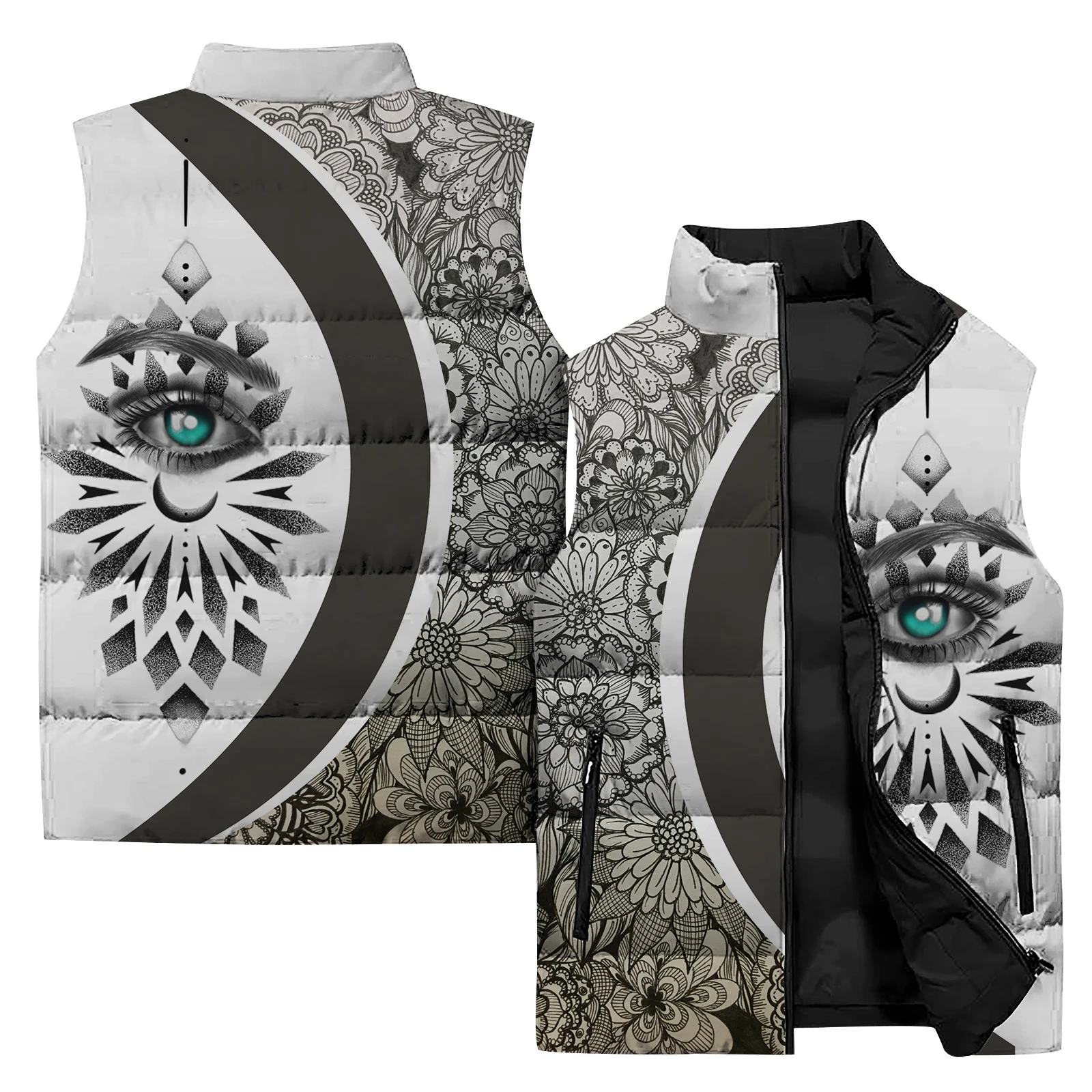 Winter Men Clothing One-eye and Feather Print Cotton Vest Gothic Style Cold Wind Vest Jackets Man Harajuku Streetwear Vests