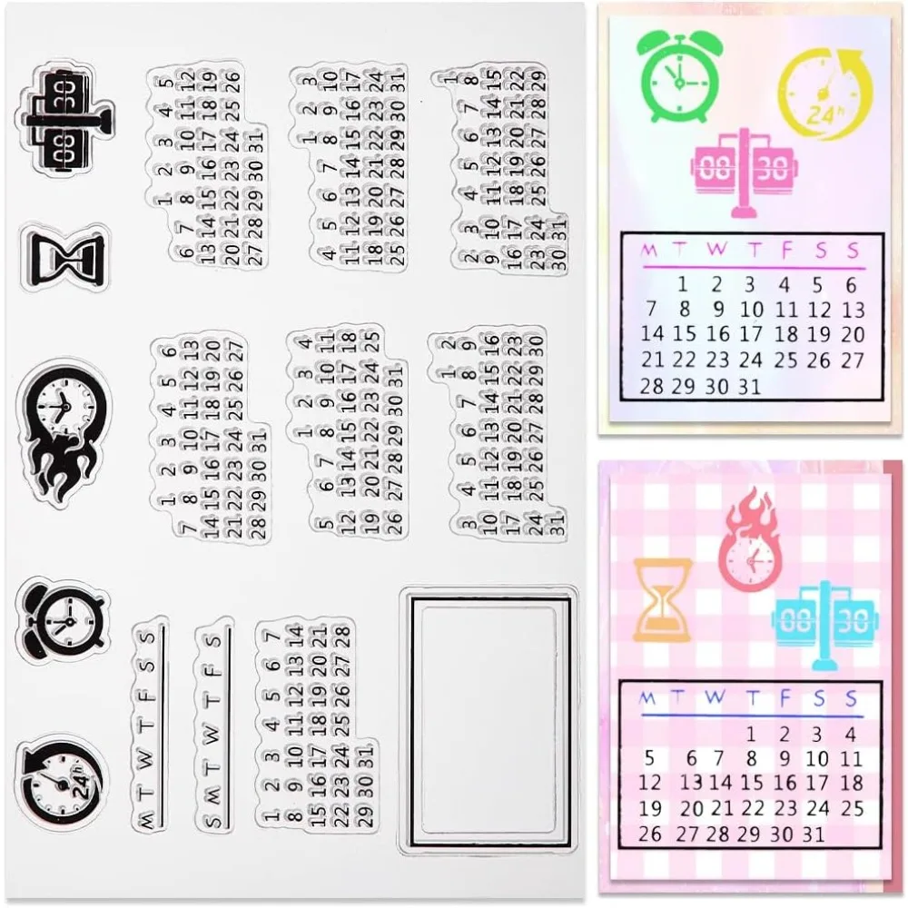 Calendar Clear Stamps Planner Week Month Rubber Silicone Stamp Seal Transparent Silicone Stamps for Journaling Card Making DIY