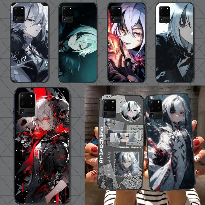 Genshin Impact Arlechino Mobiele Telefoon Hoesje Voor Samsung A91 A81 A81 A73 A72 A71 A 30S A20 A12 A13 A52 A53 4G 5G Zwarte Telefoonhoes Funda