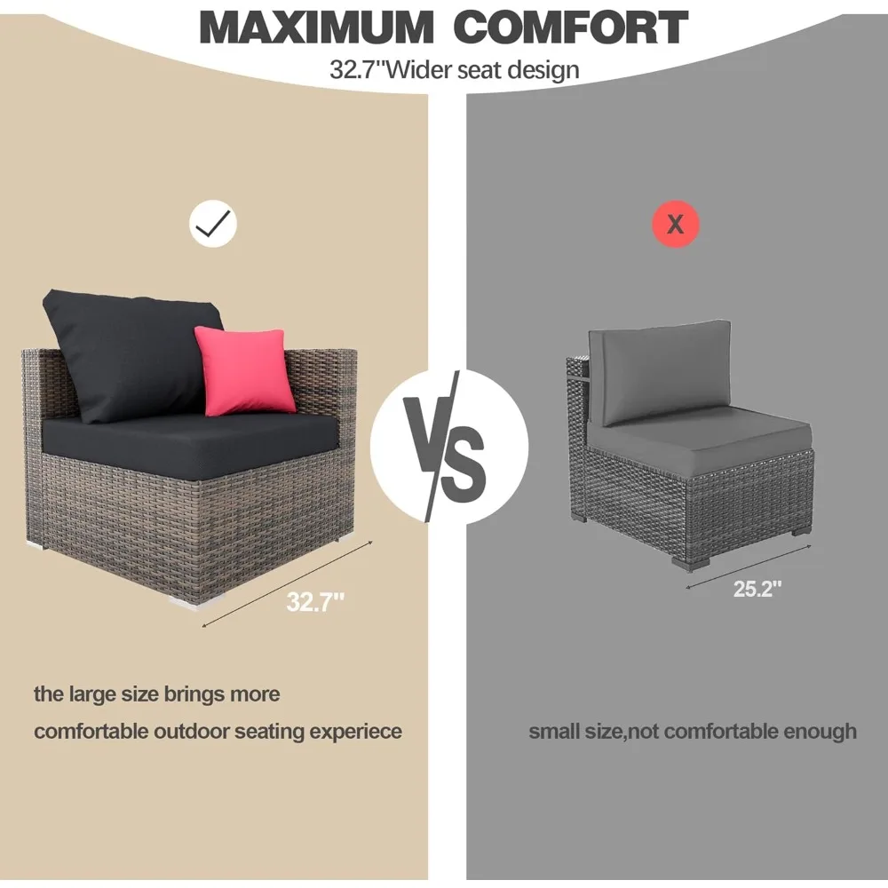 مجموعة أثاث مقطعي للفناء الخارجي مع مسندين: أريكة خوص مكونة من 5 قطع لمحادثات الحديقة #4
