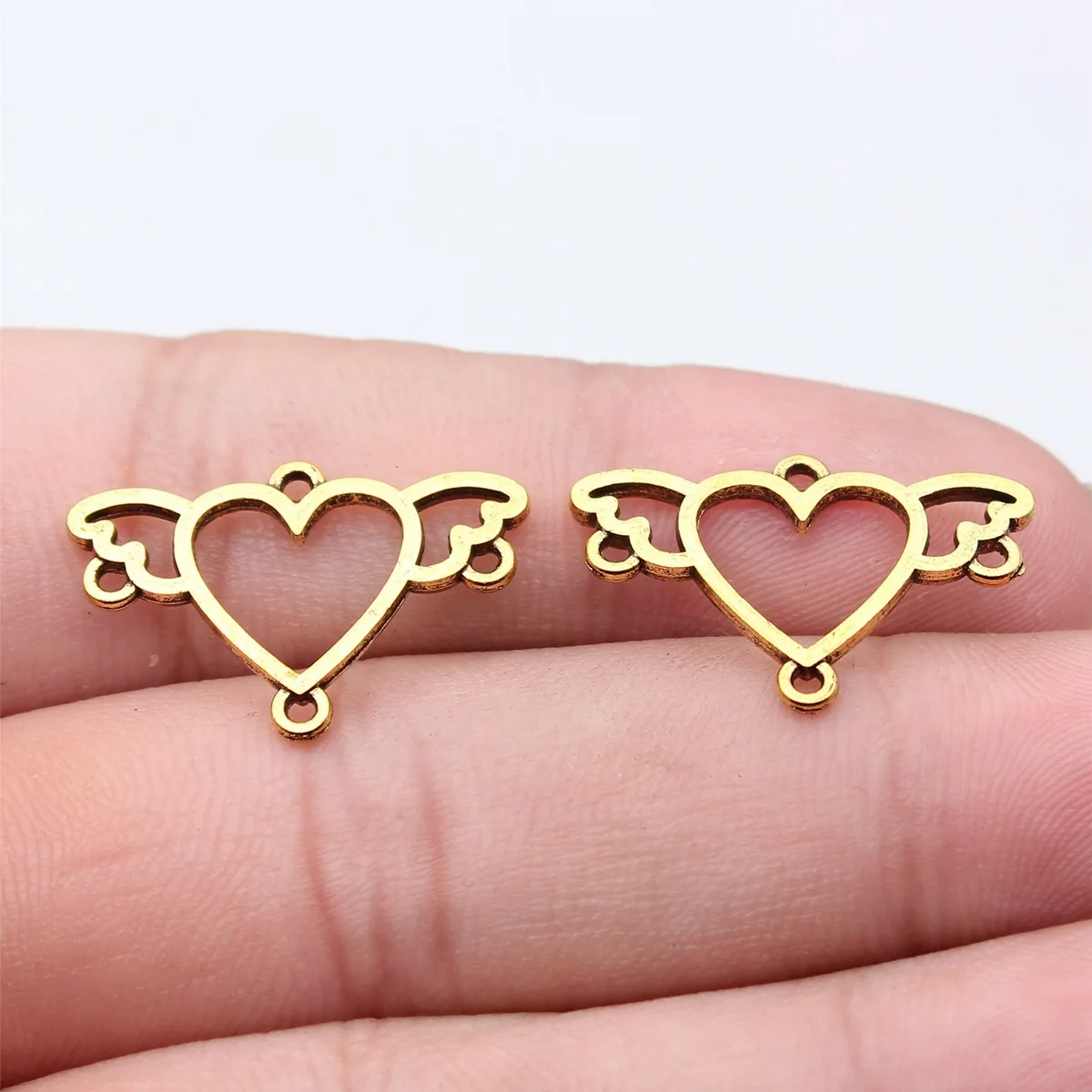 WYSIWYG 10pcs 24x16mm 3 Colors Wing Heart Earring Connector Pendants Earring Connector Pendants Charm Earring Findings