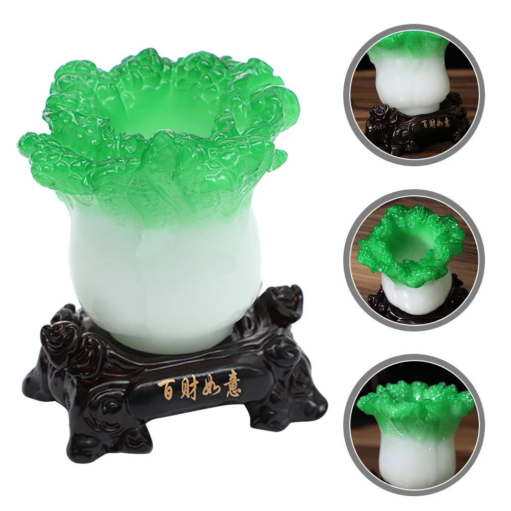 

Resin Pen Holder Chinese Cabbage Shape Desktop Decorative Pencil Bucket Multi Function Stationery Organizer Office Use
