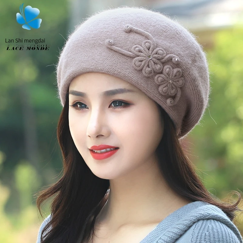 Autumn and winter 2023 new Korean version of the trend with rabbit wool knit wool hat female thermal protection cover ear beret