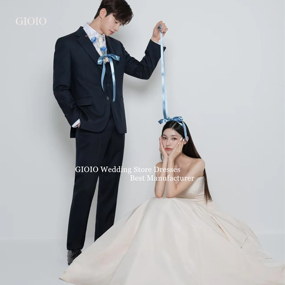 

GIOIO Simple Sweet Ivory Strapless A Line Wedding Dress Wedding Banquet 웨딩드레스 Satin Korean Photo Shoot Bridal Gown Customized