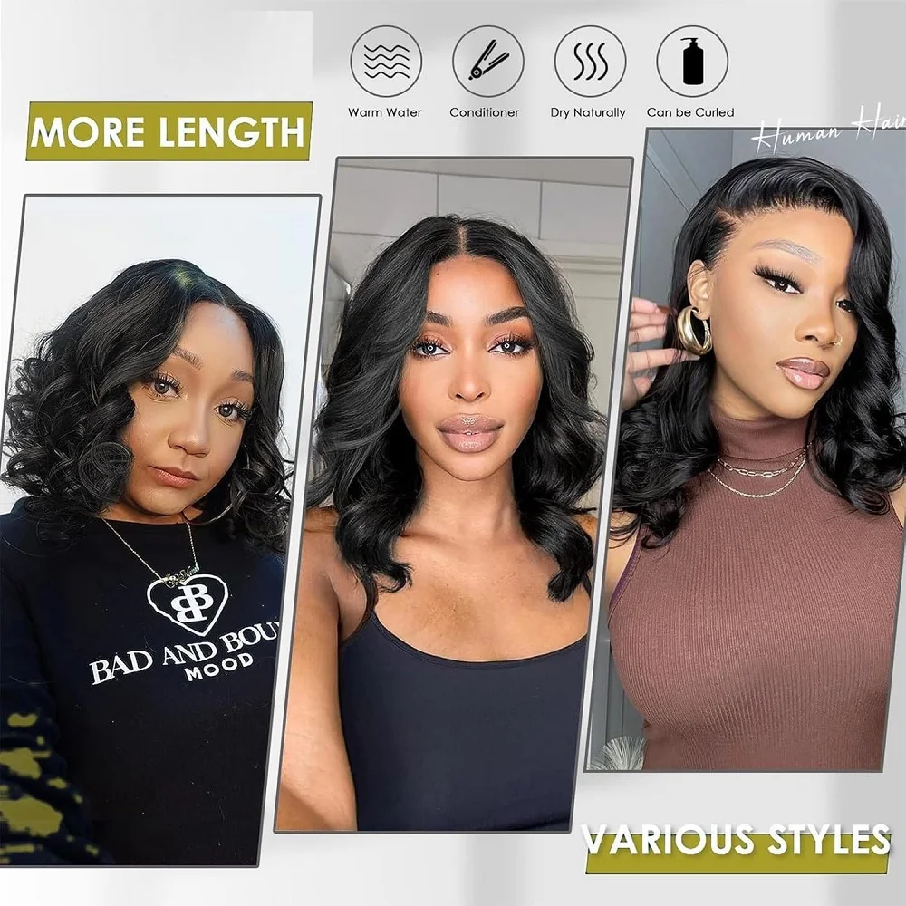 10A Объемная волна Прозрачные парики фронта шнурка Парики из натуральных волос для чернокожих женщин Предварительно выщипанные натуральные черные объемные волны Боб 200% Плотность