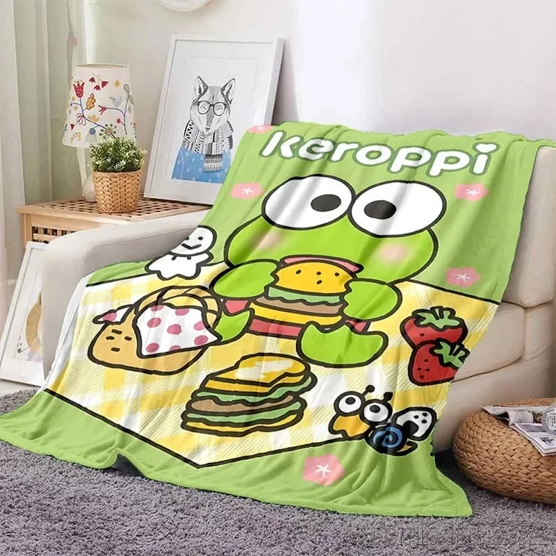 Kawaii Sanrio Keroppi Printed Blanket for Home Travel Soft and Comfortable Blanket for Adults and Children Cartoon Warm Blanket