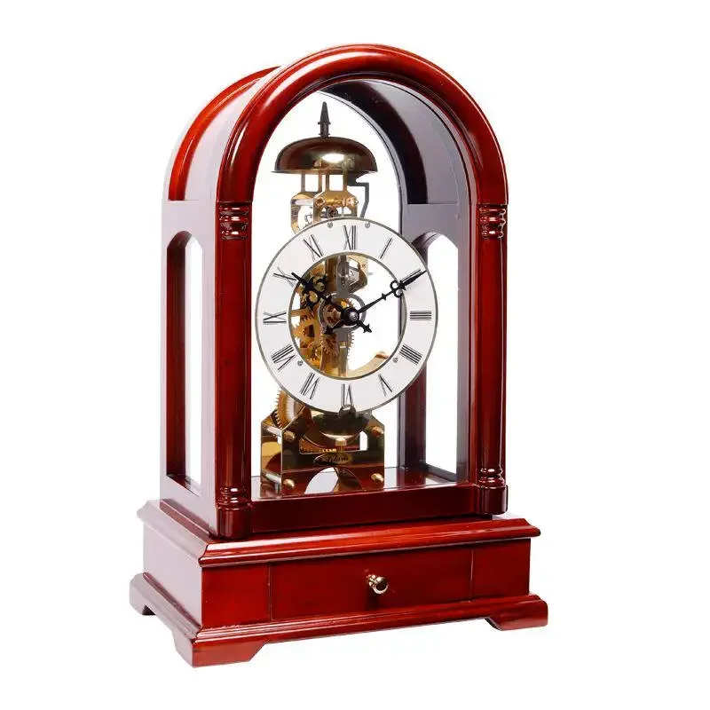 Polaris clockwork winding clock solid wood mechanical old-fashioned desktop large desk clock retro Chinese living room