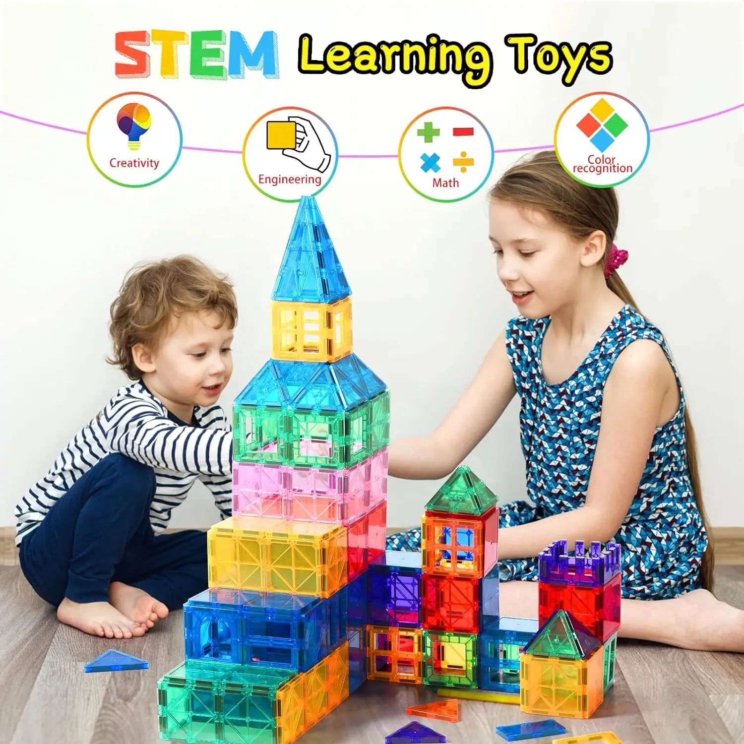 120pcs Magnet Tiles Building Blocks Puzzle Children DIY Construction Sets Star Diamond Montessori Magnets Toys for Girls Boys