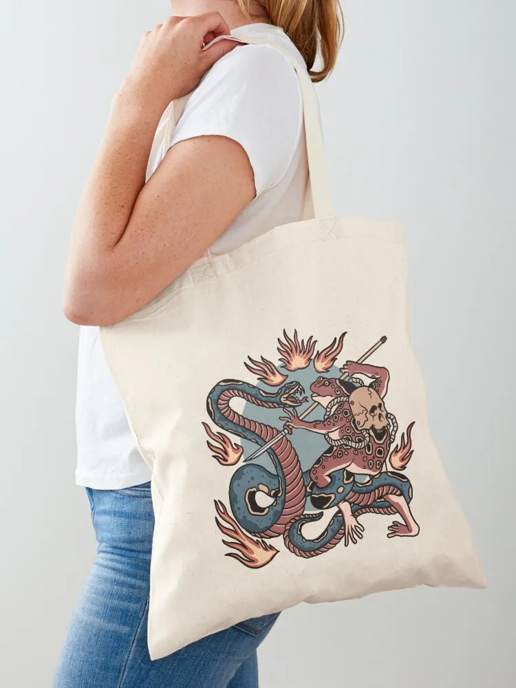 

Frog and Snake Battle Traditional Tattoo Tote Bag shopping trolley bag tote bag woman Woman shopper large tote